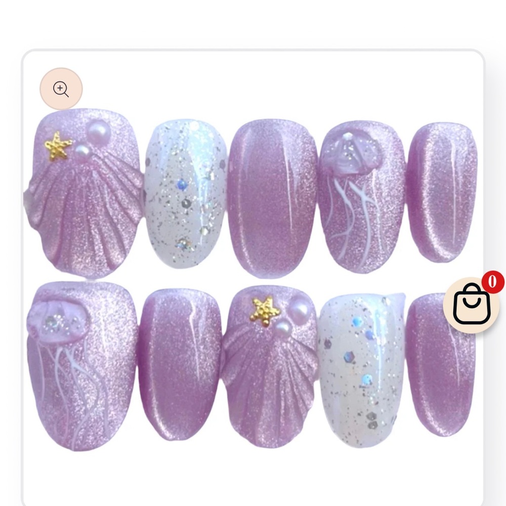 Purple and White Glitter Nail Set